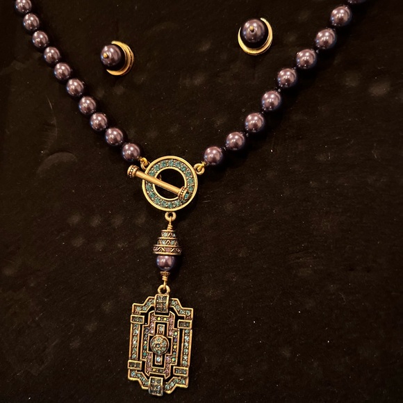 Heidi Daus Navy Pearl Locket Necklace & Earrings Set - NWT 💙✨ - Picture 7 of 11